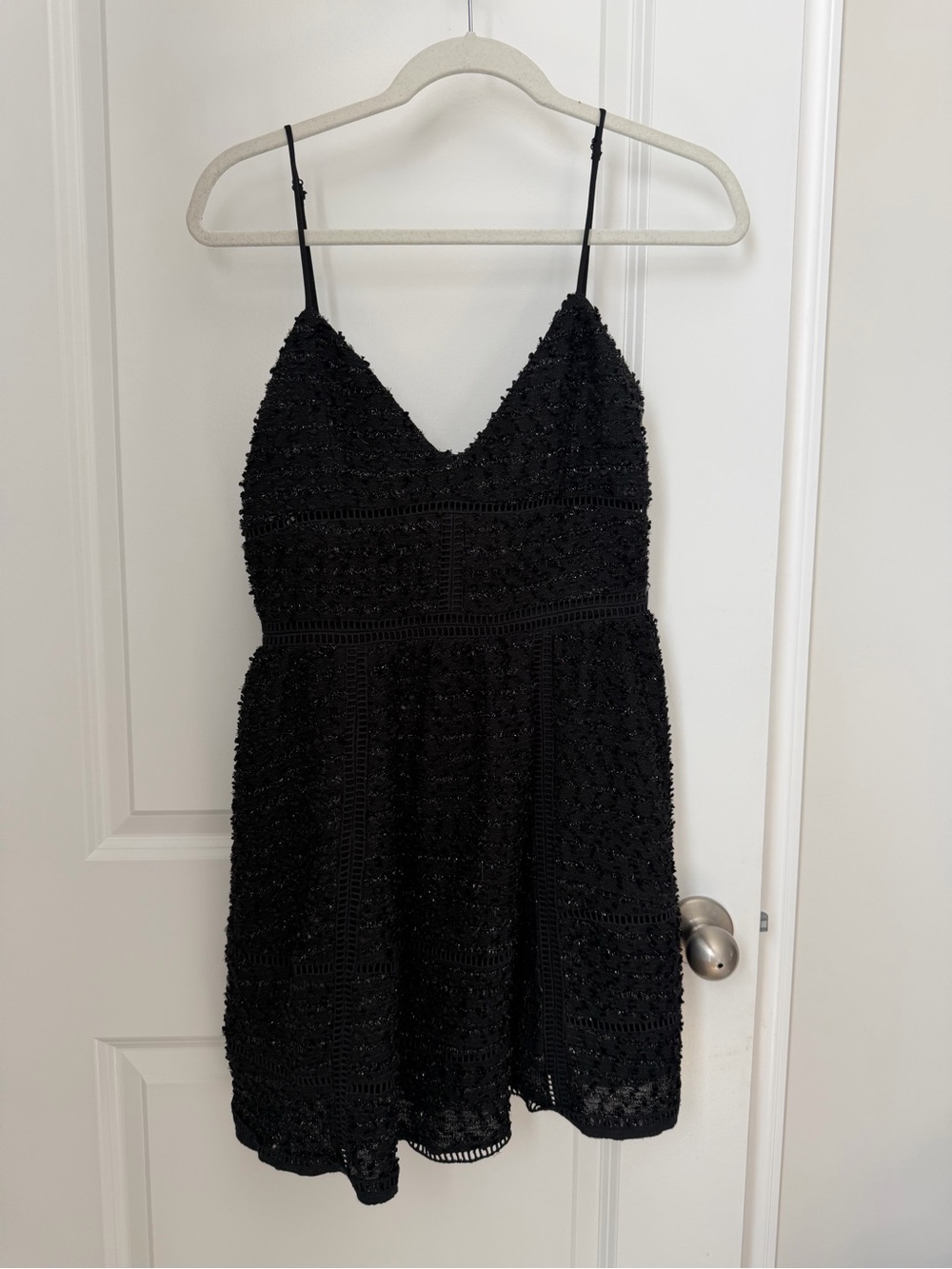 NBD Black Crochet V-Neck Slip Dress